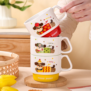 Cute Cartoon Dachshund Puppy Stackable <b>Ceramic</b> Mugs For Couples Gift Coffee Water <b>Cups</b> - Product Image 1