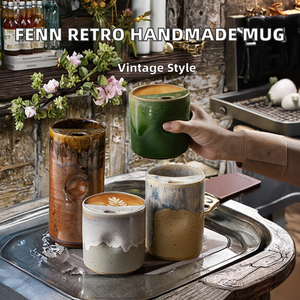 Mug à café en céramique artisanale rétro FENN, en poterie brute Fambe, 500ml/610ml/878ml, créatif, cadeaux Caly Straw, compatible micro-ondes - Product Image 2