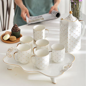 Service à thé en céramique de luxe de haute qualité au design occidental, 8 pièces, théière et tasses avec plateau, ensemble de théière et tasses en porcelaine, thé pour une personne, ensemble de théière - Product Image 3