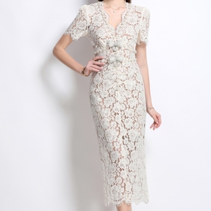 Vendita calda estate nuova gonna leggera di lusso con scollo a V in pizzo con fiocco abito da <span class=keywords><strong>donna</strong></span> <span class=keywords><strong>abbigliamento</strong></span> <span class=keywords><strong>donna</strong></span> all'ingrosso - Product Image 6