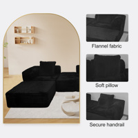 Canapé modulaire en velours noir à livraison rapide, canapé moderne en mousse haute densité en forme de L avec chaise longue