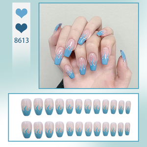 <span class=keywords><strong>Uñas</strong></span> Postizas Blue Flame, Forma Ataúd Mediana, Diseño <span class=keywords><strong>de</strong></span> <span class=keywords><strong>Fuego</strong></span> Nude, Cobertura Completa, Reutilizables, para Mujeres, Uso Diario, Fiestas, Citas - Product Image 1