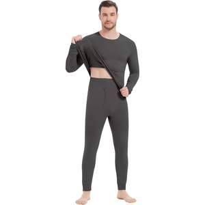 Conjunto de Ropa Interior Térmica para Hombre al por Mayor, Camiseta de Manga Larga y Calzoncillos Largos Cálidos de Color Sólido, Fibra de Bambú y Algodón - Product Image 1