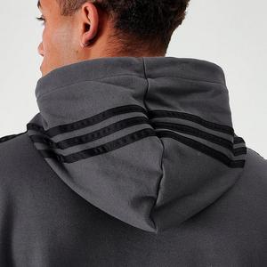 ADIDAS ADI BOS เสื้อฮู้ดลายทางผู้ชายสีเทาเข้มพิมพ์ลายซิปหน้าพร้อมคุณสมบัติป้องกันการหดตัว-100% ของแท้ - Product Image 5