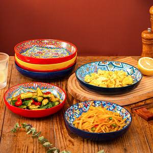 BST بوهيمية عتيقة 7 بوصة 8 بوصة شمالية أطباق عشاء سيراميك أدوات مائدة ملونة فواكه إبداعية أطباق عميقة مستدامة - Product Image 4