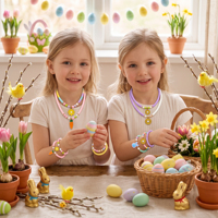 Kit de fabrication de bracelets DIY en forme de lapin de Pâques, perles en argile, perles plates rondes en polymère Heishi avec breloques carottes pour enfants