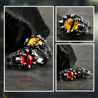 Nouvelle bague de pouce pour homme en acier inoxydable de haute qualité, style Viking, vintage, avec amulette œil de diable et griffe, ornée d'ambre