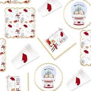 Ensemble de vaisselle jetable DAMAI pour fête de Noël, assiettes, serviettes, décorations rouges, pour 8 invités - Product Image 2