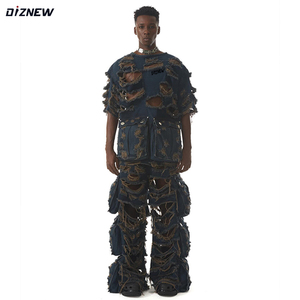 DiZNEW-<span class=keywords><strong>Chaqueta</strong></span> de calle para hombre, <span class=keywords><strong>Chaqueta</strong></span> larga sin mangas con logotipo personalizado rasgado y con agujeros para hombre, 5xl - Product Image 1