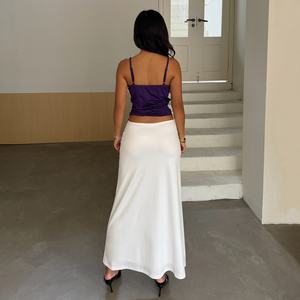 Jupe longue élégante à double couche, style chinois vintage, imprimé orchidée violette, taille basse, coupe droite, pour femme tendance - Product Image 5