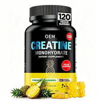 Gummies de créatine monohydrate pour adultes OEM avec vitamine B12 saveur ananas, 120 gummies végétaliens, complément alimentaire énergétique 85g