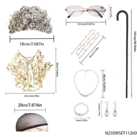 Kit de déguisement de grand-mère, perruque grise bouclée, lunettes vintage, collier et boucles d'oreilles perlées, tenue de vieille dame pour Halloween adulte