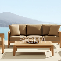 2026 Sigma Outdoor Teak-Sofa-Set mit Kissen, 6-Sitzer, 4-teiliges Lounge-Möbelset, Sessel, Couchtisch für Garten und Terrasse