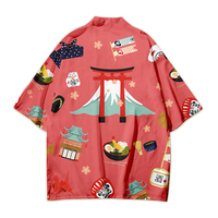 Vente en gros de Kimono Haori personnalisé à manches courtes, imprimé artistique d'animation de dessins animés, style Happi japonais, hauts streetwear décontractés