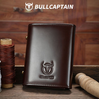 BULLCAPTAIN Dompet Kartu Kulit Asli Minimalis Tipis 4 Inci dengan Ritsleting, Anti RFID, untuk Kartu Kredit 30mm