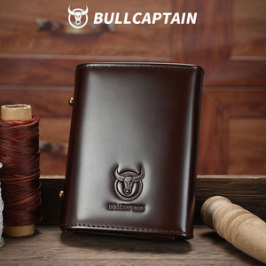 BULLCAPTAIN Tarjetero Mini de Cuero Genuino de 4 Pulgadas con Cierre de Botón, Bloqueo RFID, Cartera Delgada para Tarjetas de Crédito, Estilo Japonés - Product Image 1