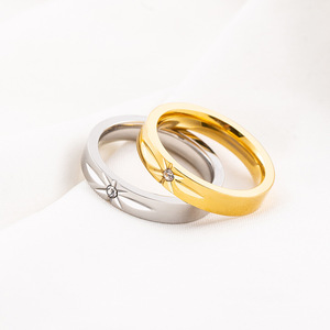 Star Design Diamond Couple <b>Rings</b> Gold Plated <b>Titanium</b> Steel Wedding Jewelry Unisex XYR0088 - Product Image 3