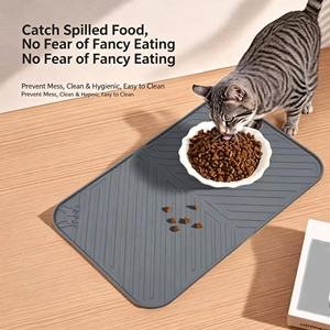 New 0.8cm Thick Rectangle Silicone Non-Slip Pet Feeding <b>Mat</b> & <b>Cat</b> Bowl Placemat Waterproof Dirt-Resistant Easy Clean - Product Image 2