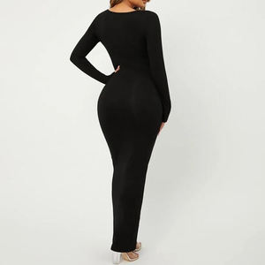 F230159 özel Logo kadın giyim Casual güz katı renkli kurşun kalem Maxi elbise uzun kollu Bodycon zarif bayanlar parti elbise - Product Image 2