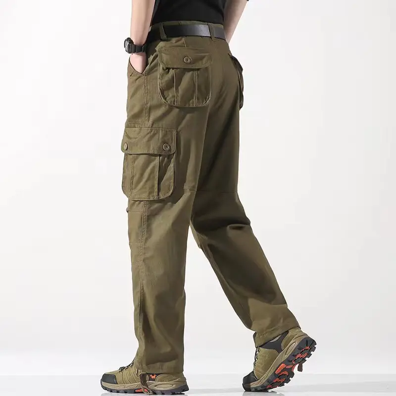 Custom men's casual spring autumn straight overalls outdoor high quality cargo pants with dimensional pockets