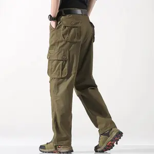 Homens personalizados casual primavera outono macacão reto ao ar livre calças cargo de alta qualidade com bolsos dimensionais