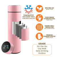 Botol air pintar baja tahan karat Led botol air terisolasi vakum dinding ganda portabel dapat digunakan kembali 500Ml Logo kustom