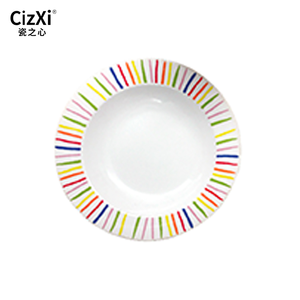 Set di 18 Piatti Fondi Rotondi in Ceramica Bianca con Bordo Colorato, Stile Moderno e Semplice, per Hotel, Ristoranti, Cene, Feste e Matrimoni - Product Image 6