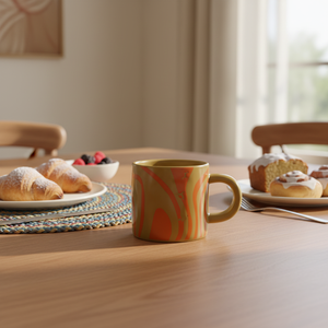 Taza de Porcelana Ecológica con Diseño Geométrico de Rayas - Personalizable con Logotipo, Apta para Lavavajillas y Microondas, Regalo Empresarial para la Mañana - Product Image 6