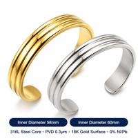 Bracelet manchette incurvé à 3 couches en acier inoxydable plaqué or 18 carats, bijou tendance haut de gamme avec breloque géométrique, cadeau idéal