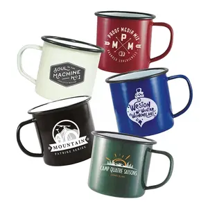 CHL-Caneca de esmalte de lata de aço de metal reutilizável com alça, xícara de café e chá de acampamento, logotipo personalizado, atacado