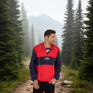 Veste coupe-vent mi-zippée Fila pour homme, rouge et bleu, à capuche, pour l'extérieur, coupe classique, toutes saisons, en softshell enduit - Product Image 2