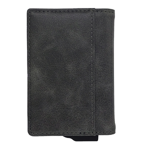 Porte-cartes en cuir véritable pour homme avec blocage RFID, portefeuille court minimaliste à fermeture pliante, noir - Product Image 4