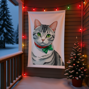 Bannière décorative de Noël pour porche avec motif chat américain à poils courts, impression numérique rectangulaire en polyester pour mur extérieur - Product Image 2