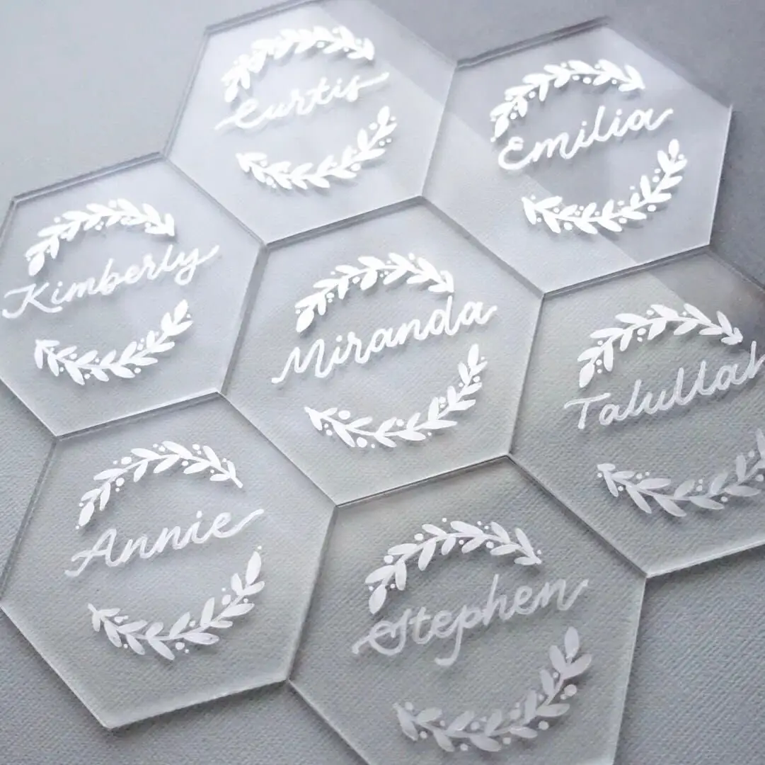 Custom Logo untersetzer Hexagon Acrylic Transparent Drink Coasters Table Mats Clear Mug Coaster Pads For Countertop