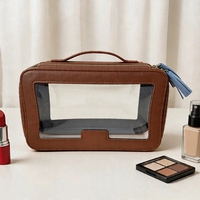 Sac de transport pour tuiles de Mahjong, sac structuré en PU avec fenêtre transparente, doublure à motifs, rangement portable pour tuiles de Mahjong