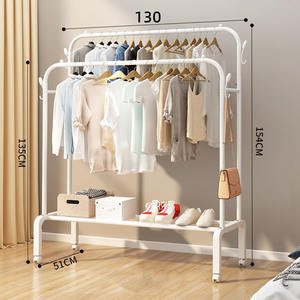 Zware Dubbele Staaf Kledingrek Met Wielen, Vrijstaande Opvouwbare Metalen Kledingorganizer Voor Slaapkamer-En Wasopslag - Product Image 2