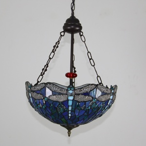 LongHuiJing Middle 16Inch Stained Glass for Style <b>LED</b> Chandelier Blue Dragonfly Design Dark Bronze 3Light Adjustable 360 - Product Image 5