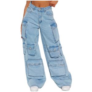 Pantalones Cargo Vaqueros Anchos de Estilo Nuevo al por Mayor, Sexys para el Verano, con Decoración de Logotipo en la Cintura y Cinturón para Chicas Jóvenes - Product Image 3