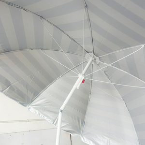 Toldo al aire libre Sombrilla de playa a rayas Logotipo de impresión personalizado <span class=keywords><strong>Patio</strong></span> barato Silla de playa Paraguas Raya Blanca Roja - Product Image 4