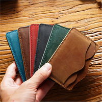 Dompet Kartu Kredit Kulit Minimalis Vintage MARRANT, Kulit Asli Crazy Horse, Tempat Kartu Kulit Pria