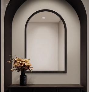 Miroir pleine longueur arqué avec cadre large brun foncé, <span class=keywords><strong>à</strong></span> fixer au mur ou <span class=keywords><strong>à</strong></span> poser au sol, pour chambre <span class=keywords><strong>à</strong></span> coucher, décoration intérieure, vente en gros - Product Image 5