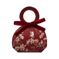 Boîte en carton rouge bordeaux pour cadeaux d'invités, boîte d'emballage portable avec motif floral et oiseaux, pour mariage, avec ruban et perles