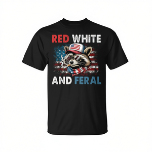 Camiseta patriótica del 4 de julio de Raccoon, diseño rojo, blanco y salvaje - Product Image 2