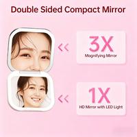 Miroir de maquillage pliable à LED, rechargeable par USB, double face, lumière à 3 couleurs, miroir de poche pour cosmétiques, utilisation portable en voyage