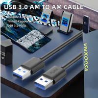 Kabel Transfer Data USB 3.0 pria KE pria, hitam 0.3m USB a ke kabel untuk PC