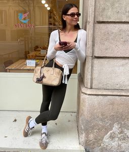 شعار مخصص للنساء ربطة عنق ملفوفة نحيفة رياضية طويلة الأكمام الباليه تجريب أعلى مجموعة اليوغا - Product Image 2