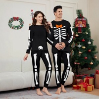Tenues de Noël 2025 pour parents et enfants, pyjama familial en polyester avec imprimé lettre Père Noël, ensemble de pyjama unisexe contrasté