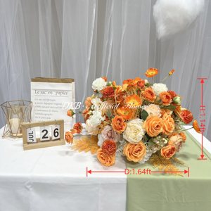 Centrotavola Moderno DKB per Matrimoni ed Eventi, Composizione Floreale in Seta con Rose Arancioni e Bianche, Ciliegio <span class=keywords><strong>Salura</strong></span> per Decorazioni Nuziali - Product Image 2