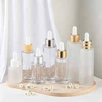 Flacon compte-gouttes rond vide en verre blanc, or, argent, transparent ou dépoli pour huiles essentielles, huiles capillaires, sérums et parfums, 20ml - 100ml