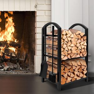 Support et support de bois de chauffage d'intérieur personnalisé avec étagère sur pied Outils de cheminée Couleur personnalisée Pack de vente par correspondance de marque OEM/ODM - Product Image 5